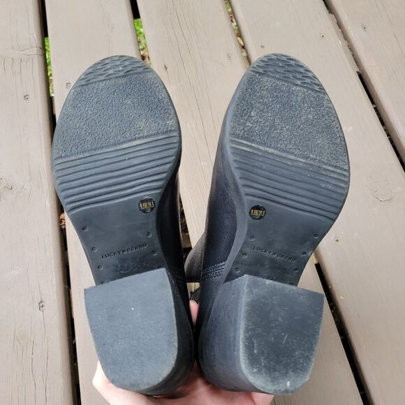 Lucky Brand Orsann Black Leather Stacked Chunky Block Heel Split Ankle Boots 9.5 - Picture 6 of 8